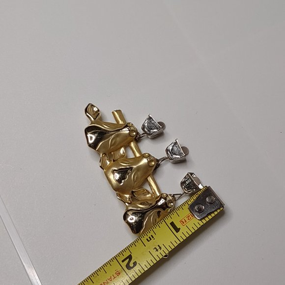 Vintage Gold Tone 3 Cows With Bells Brooch - Picture 9 of 13